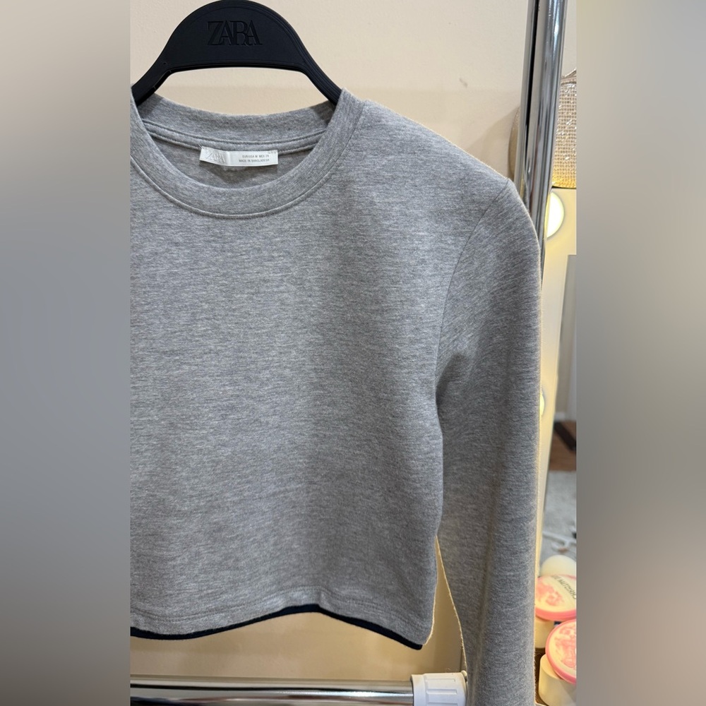 ZARA Grey Cropped Long Sleeve Top Size M - Picture 4 of 4